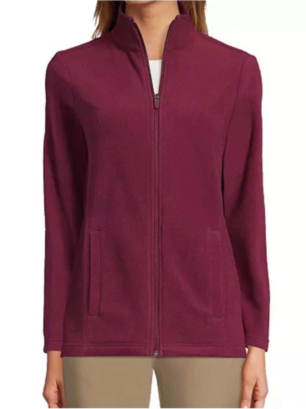 Lands’ End Thermacheck 100 Burgundy Fleece Full Zip Jacket XLT Women’s
